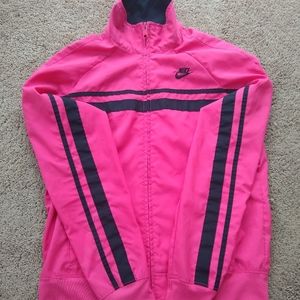 Nike athletic jacket, pink, black stripes, size S